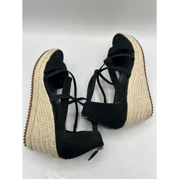 Eileen Fisher Wanda Tumbled Nubuck Espadrille Wedge Sandal Black Size 7 - Picture 8 of 9